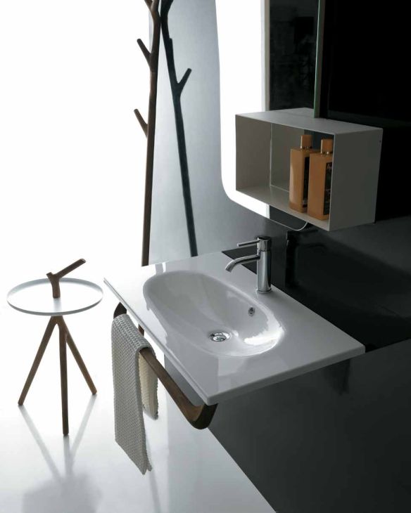 Galassia Ergo Lavabo 75 cm con portasciugamani in legno