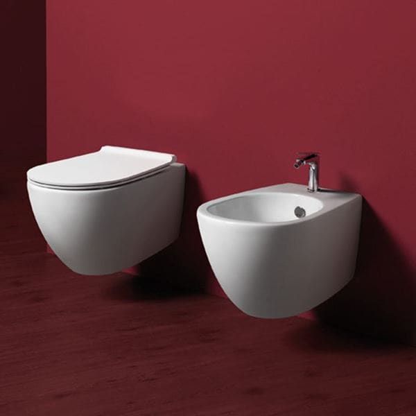 Simas Vignoni sanitari bagno sospesi senza brida, vaso, bidet e coprivaso